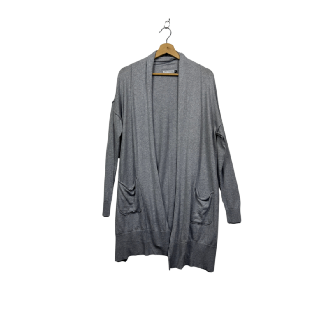 ZAKET & PLOVER Women's Grey Cotton Cashmere Open Front Longline Cardigan Size M
