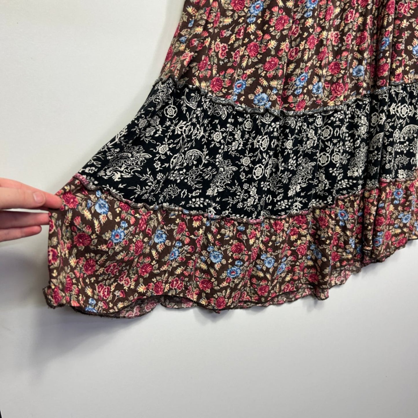 Crossroads Multicoloured Chocolate Floral Boho Maxi Skirt Size 14