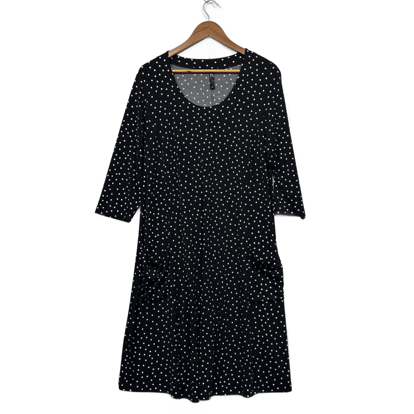 Taking Shape Black White Dots Midi Length Long Sleeve Dress Size 14 XS