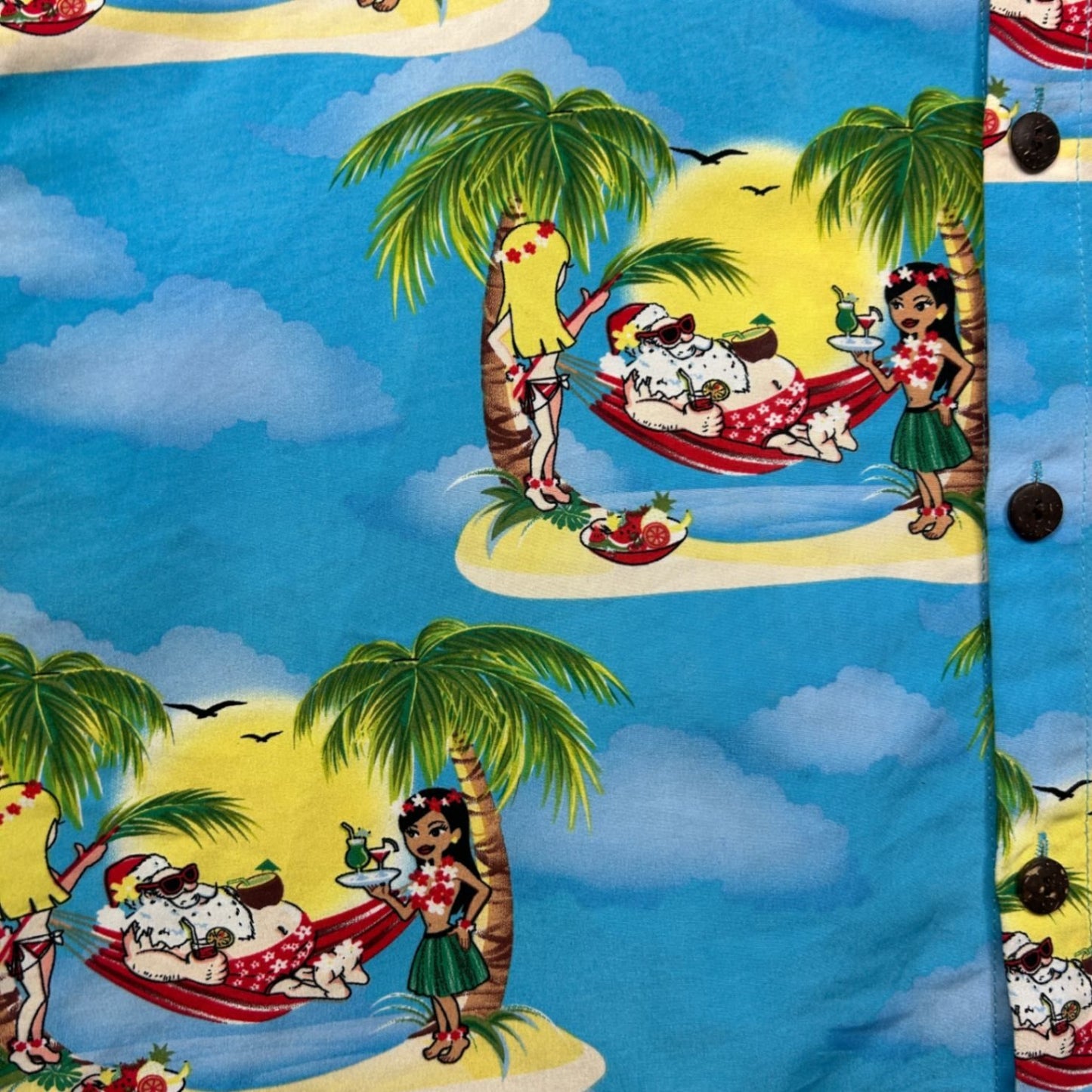 Lowes Mens Blue Christmas Santa Hawaiian Short Sleeve Shirt 2XL