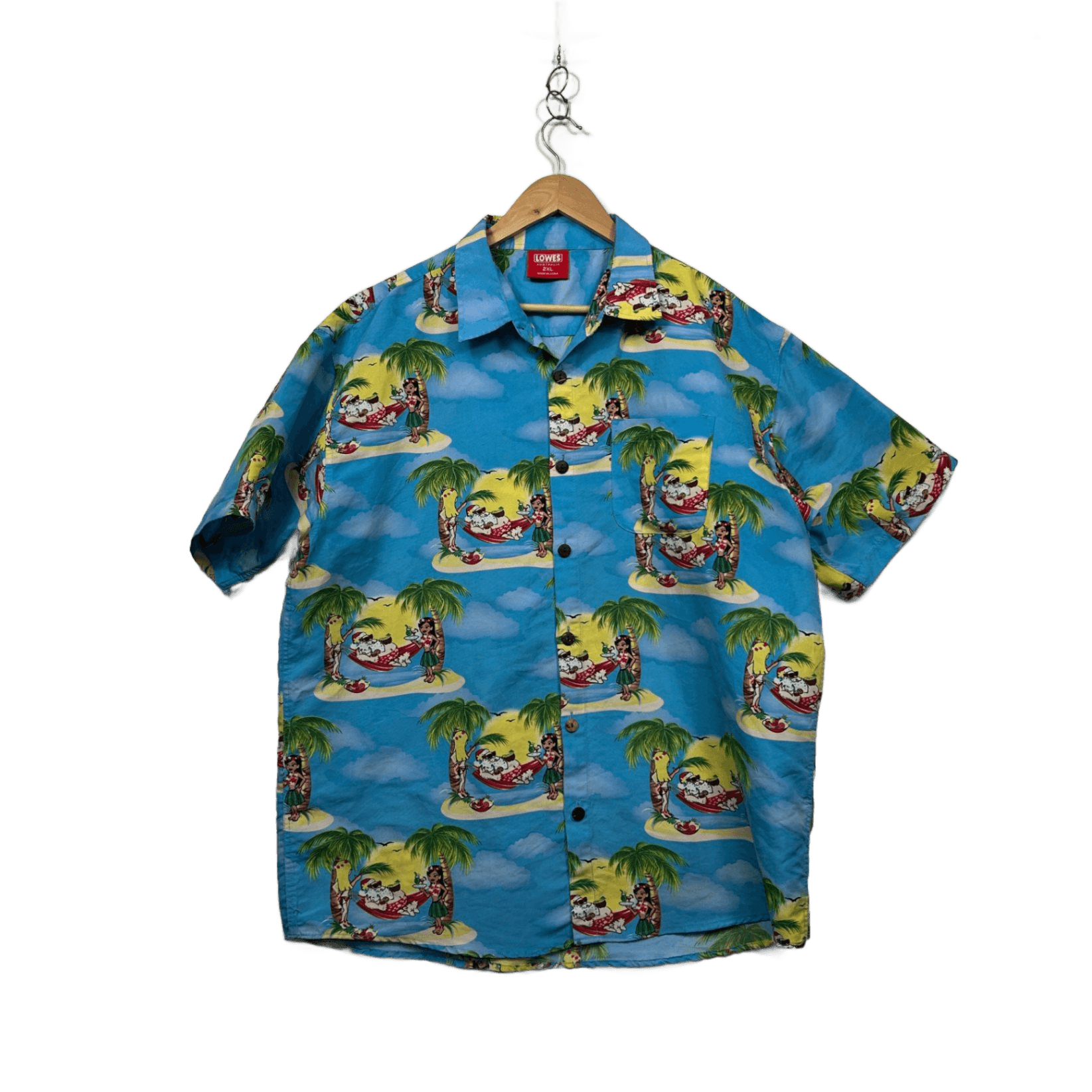 Lowes Mens Blue Christmas Santa Hawaiian Short Sleeve Shirt 2XL