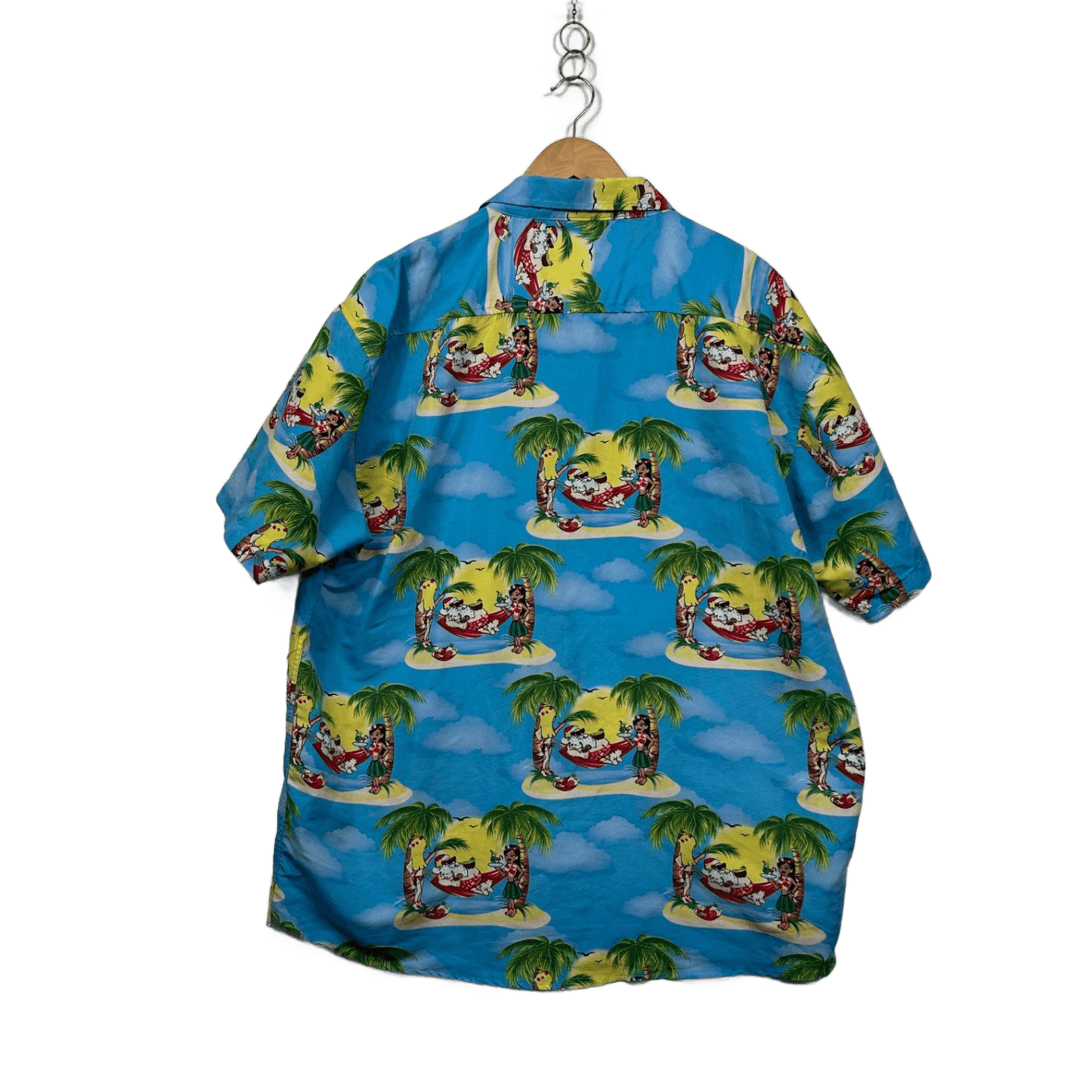 Lowes Mens Blue Christmas Santa Hawaiian Short Sleeve Shirt 2XL