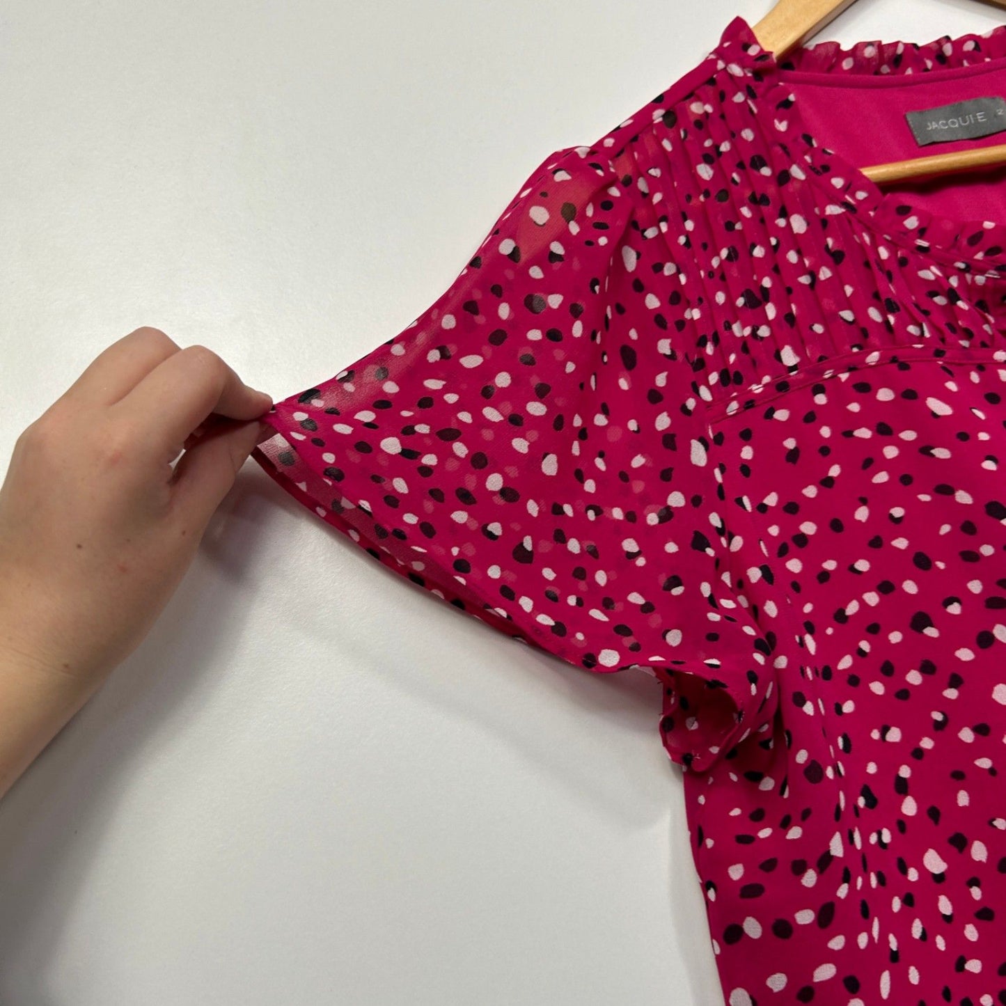 Jacqui E Pink Short Sleeve Tie Neck Blouse Size 12