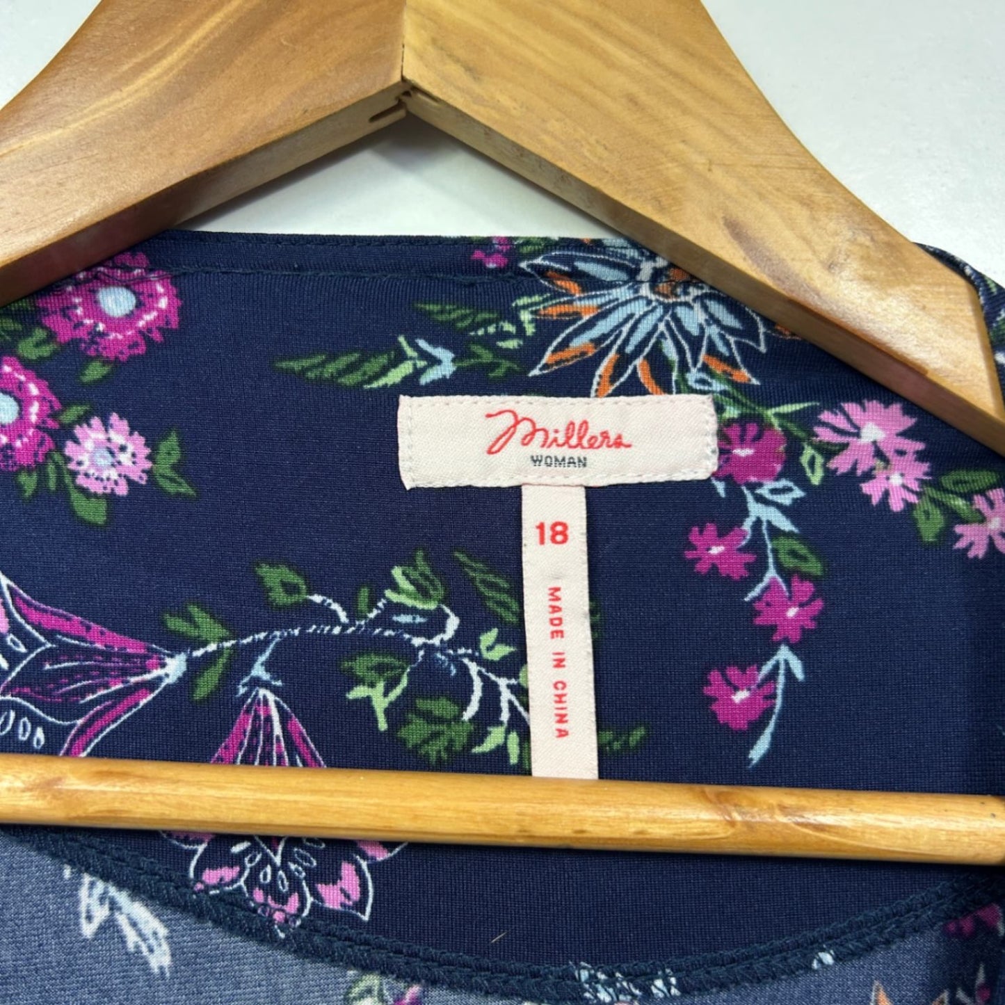 Millers Navy Blue Floral Long Sleeve Gathered Draped Waist Dress Size 18