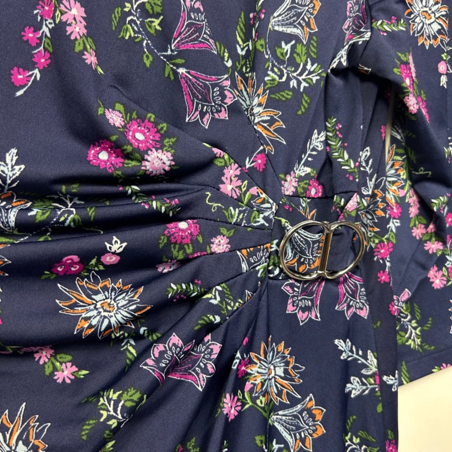 Millers Navy Blue Floral Long Sleeve Gathered Draped Waist Dress Size 18