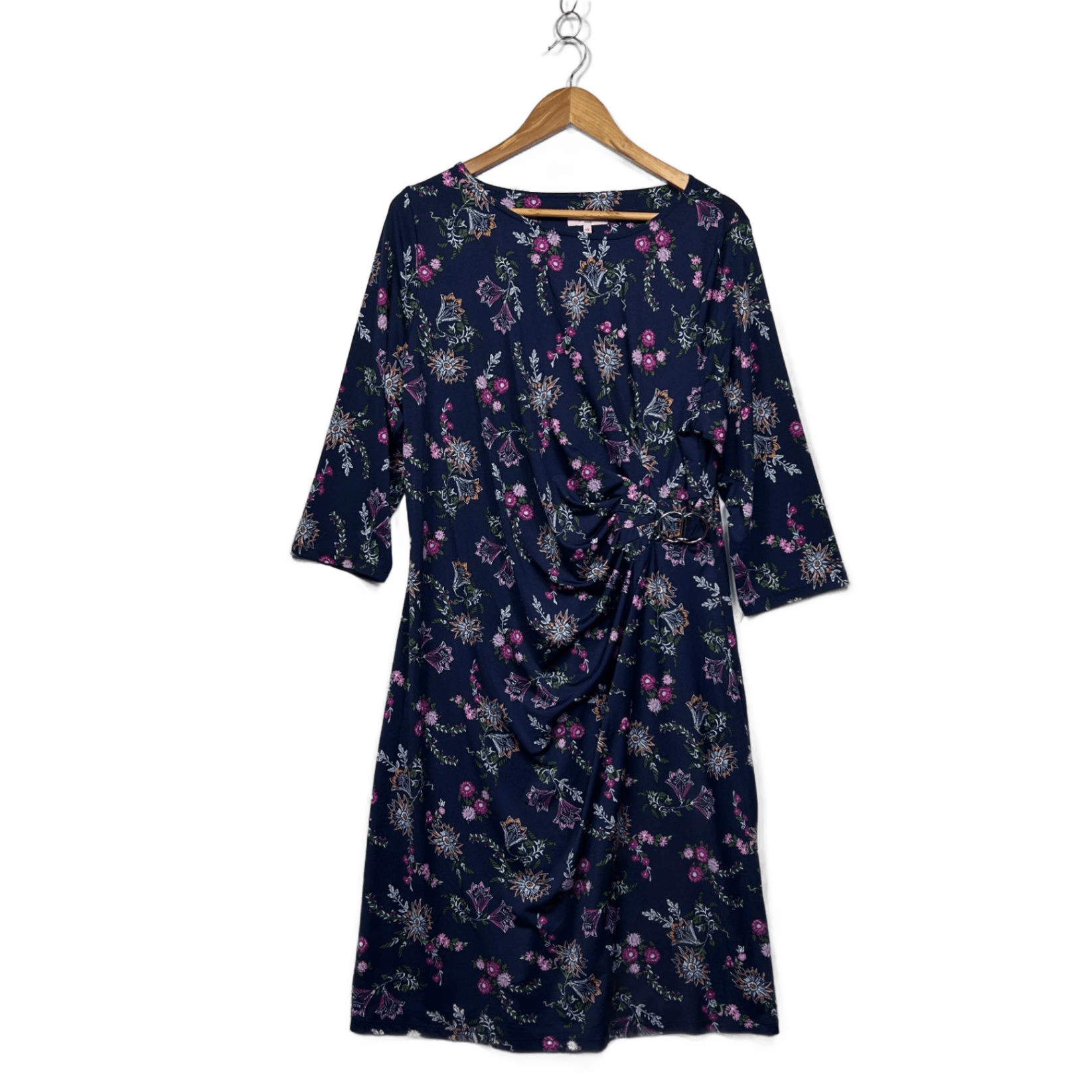 Millers Navy Blue Floral Long Sleeve Gathered Draped Waist Dress Size 18