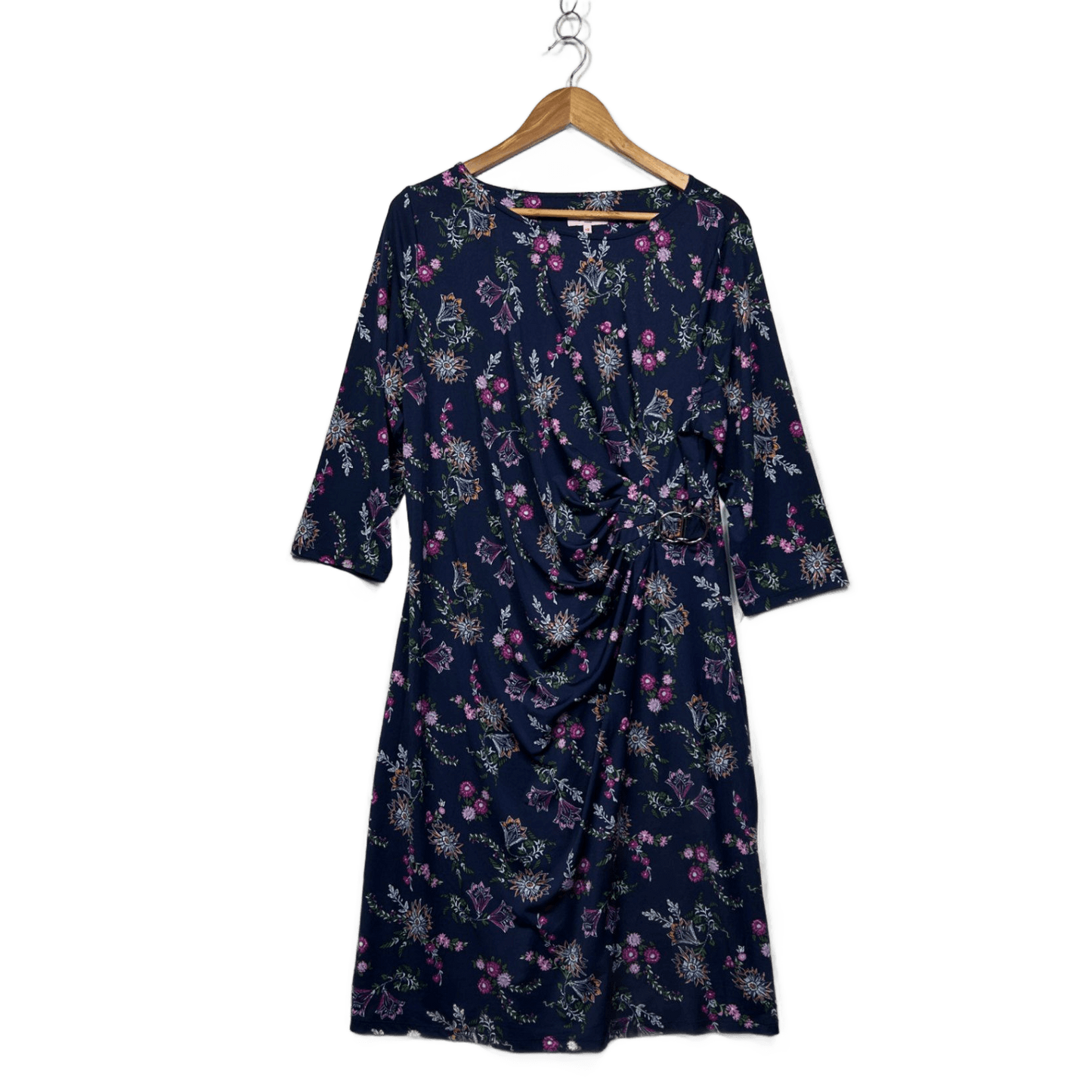Millers Navy Blue Floral Long Sleeve Gathered Draped Waist Dress Size 18