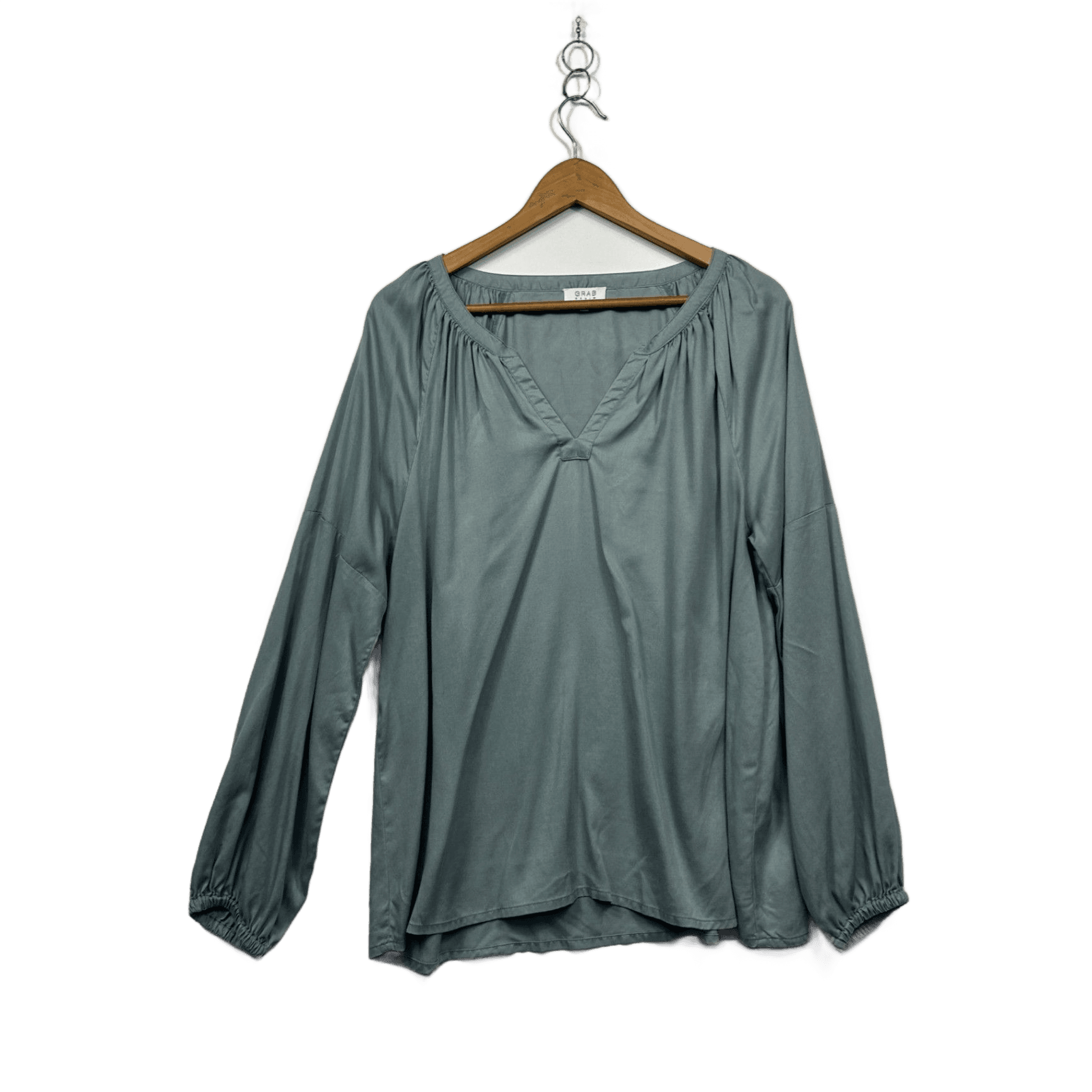 Grab Denim Womens Sage Green Long Sleeve Top Blouse Size 16