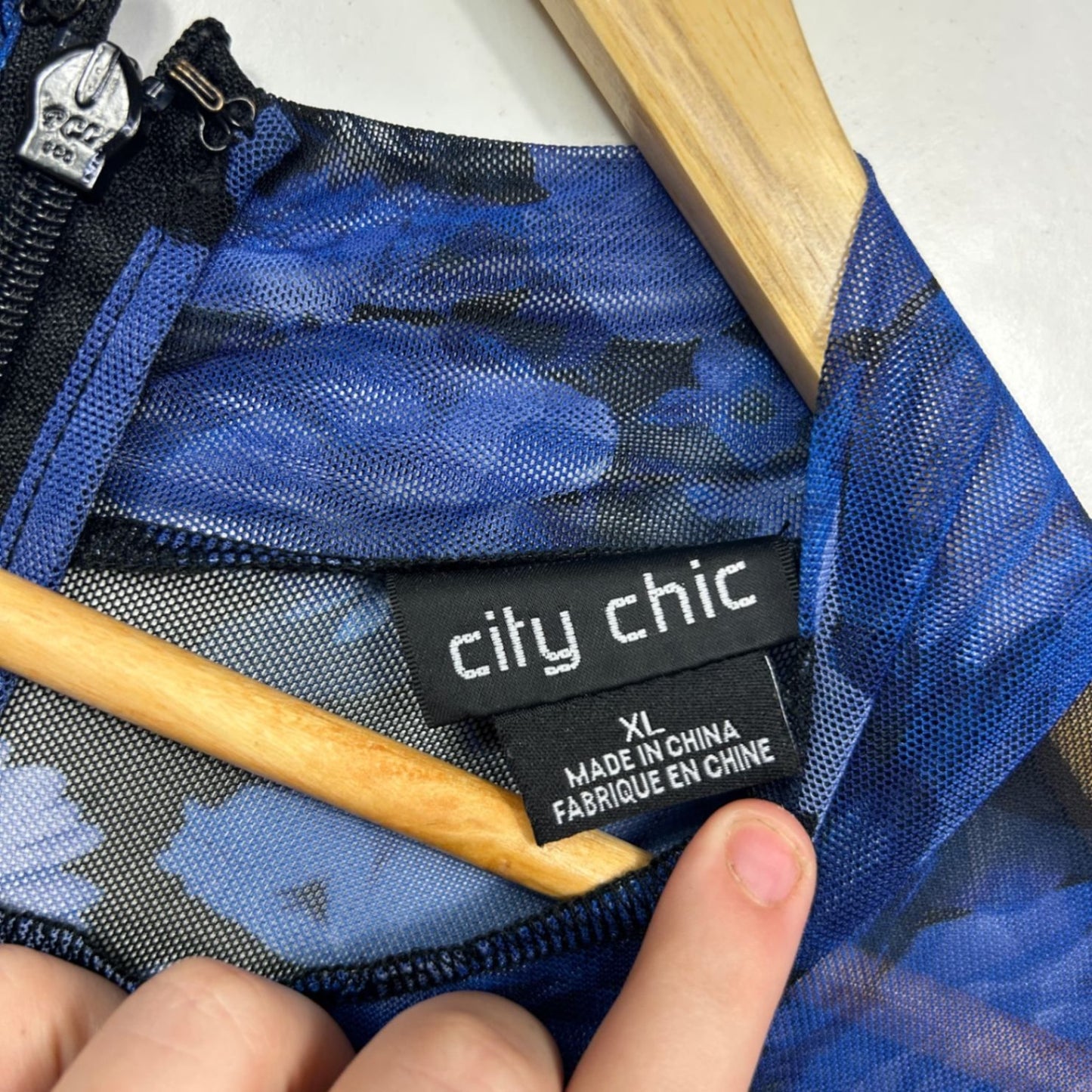 City Chic Blue Long Sleeve Ruched Draped Floral Bodycon Dress Size 22 XL