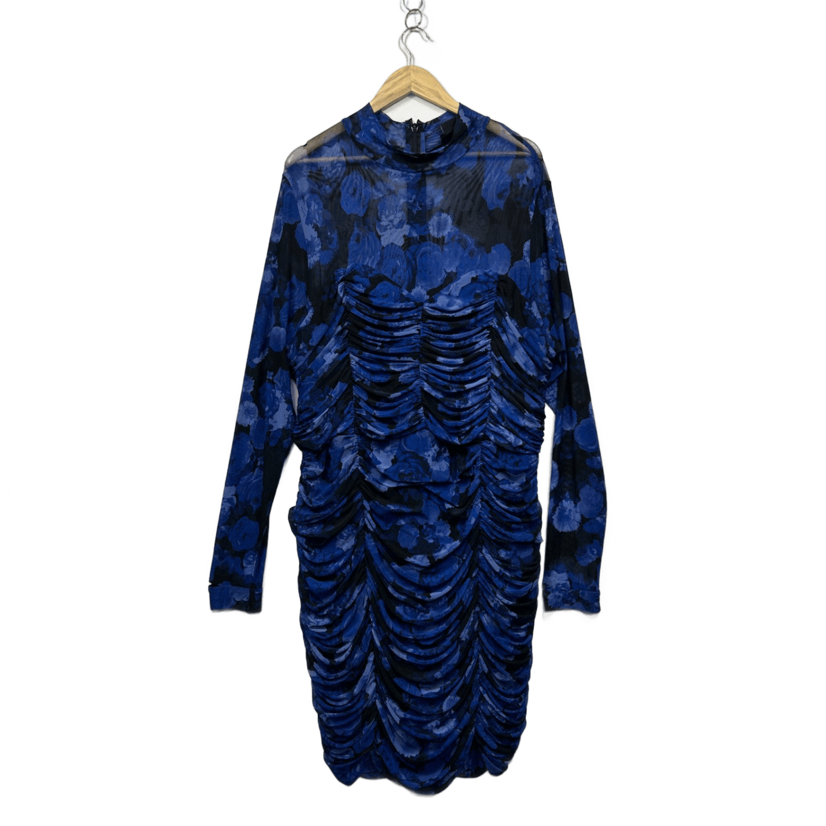 City Chic Blue Long Sleeve Ruched Draped Floral Bodycon Dress Size 22 XL