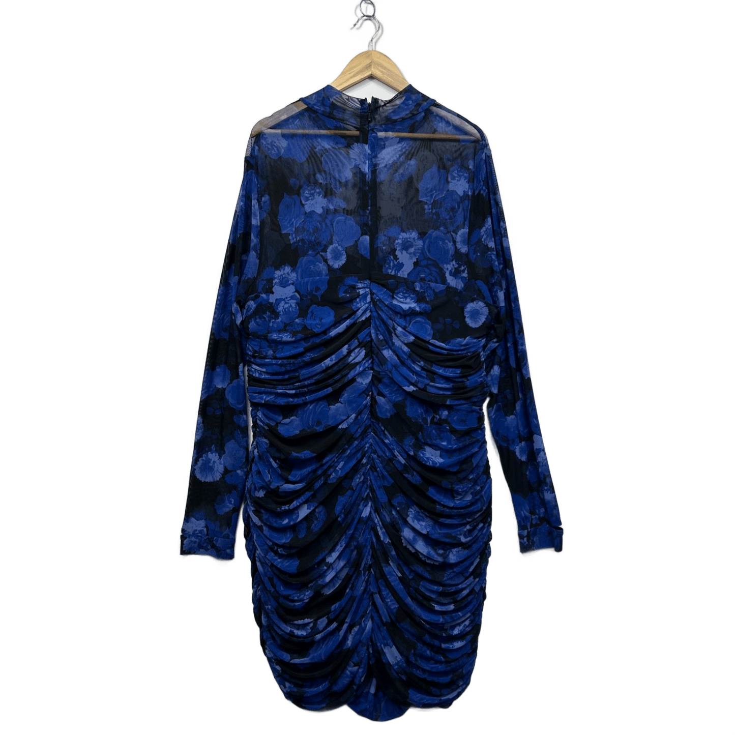 City Chic Blue Long Sleeve Ruched Draped Floral Bodycon Dress Size 22 XL