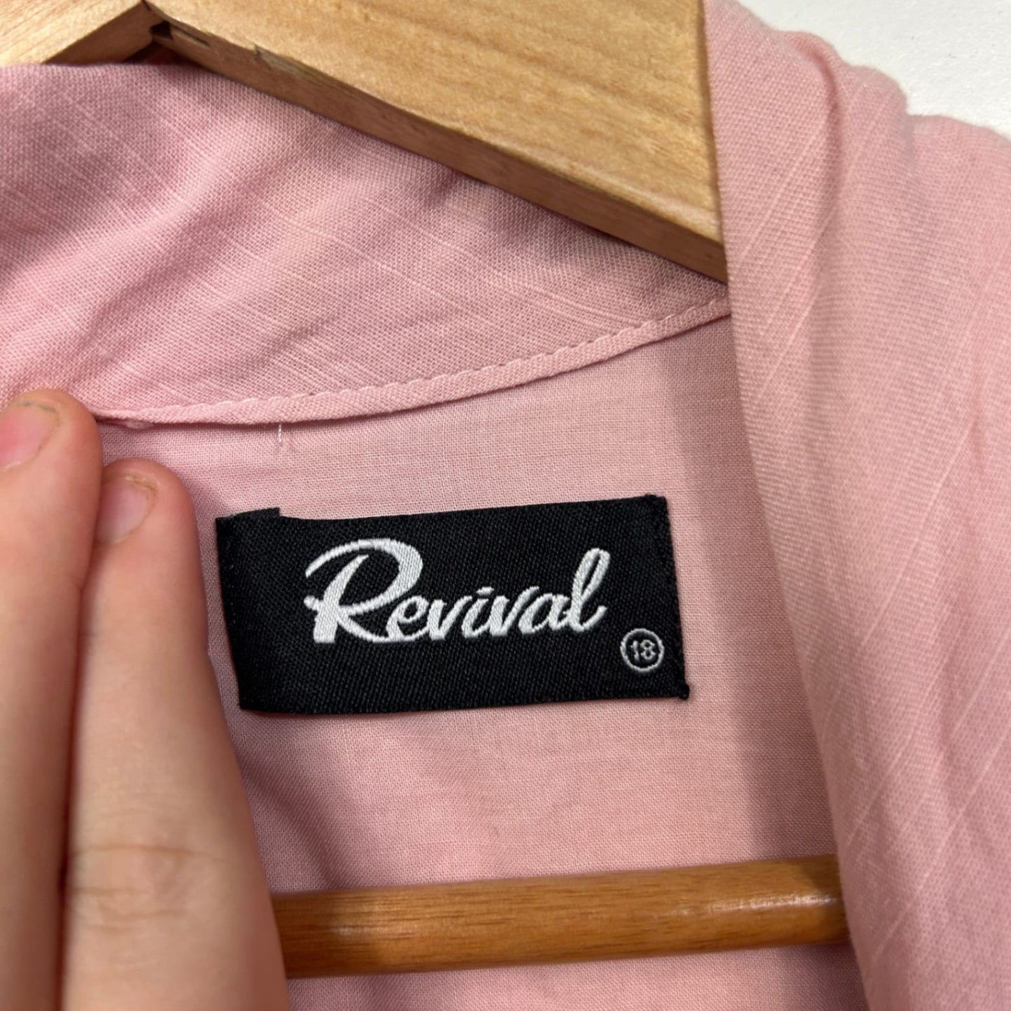 Revival Pink Cotton Blend Short Sleeve Tie Neck Smock Dress Size 18