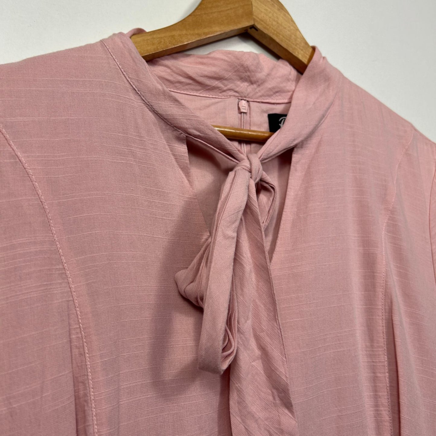 Revival Pink Cotton Blend Short Sleeve Tie Neck Smock Dress Size 18