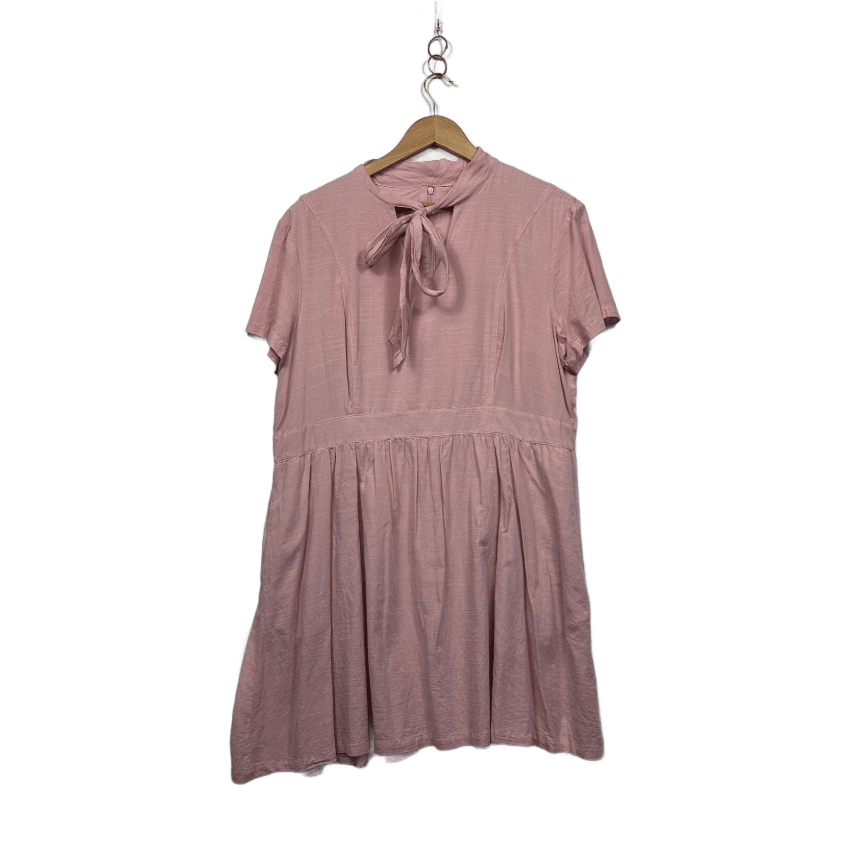 Revival Pink Cotton Blend Short Sleeve Tie Neck Smock Dress Size 18