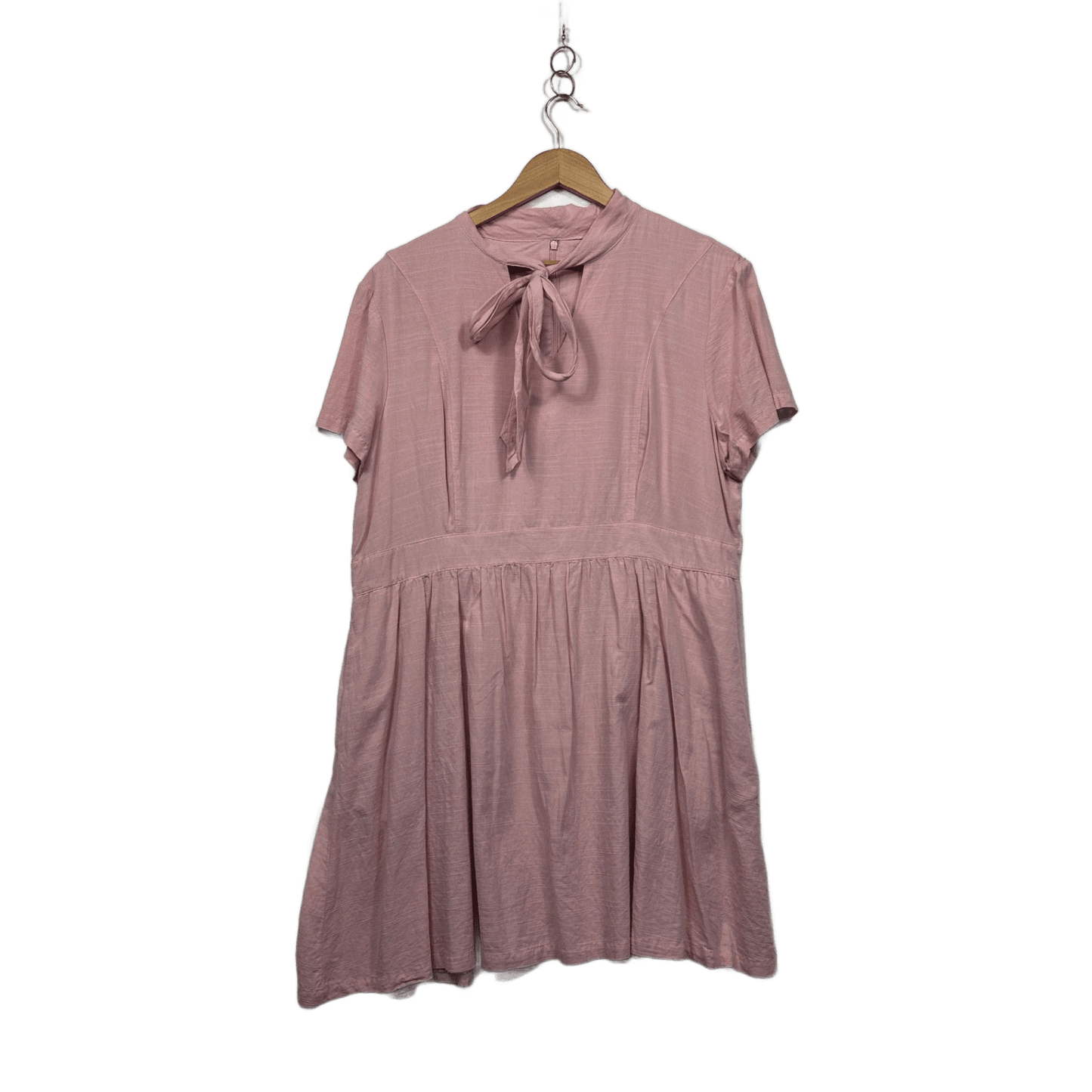 Revival Pink Cotton Blend Short Sleeve Tie Neck Smock Dress Size 18