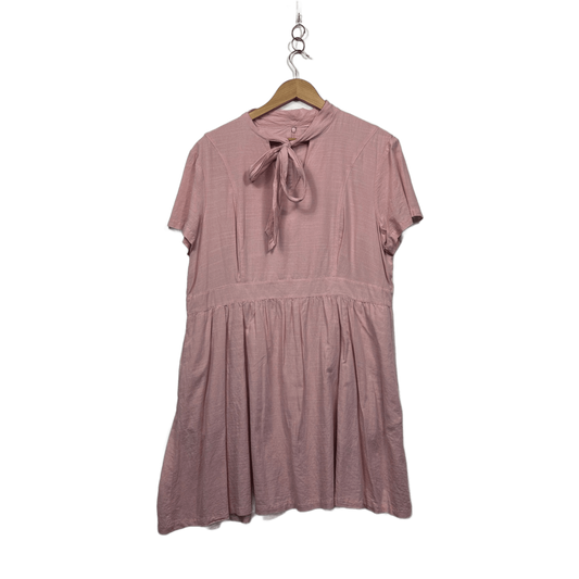 Revival Pink Cotton Blend Short Sleeve Tie Neck Smock Dress Size 18