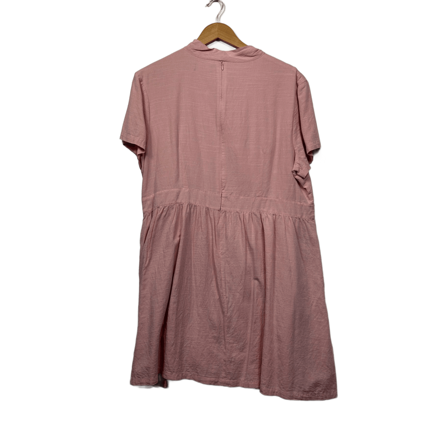 Revival Pink Cotton Blend Short Sleeve Tie Neck Smock Dress Size 18