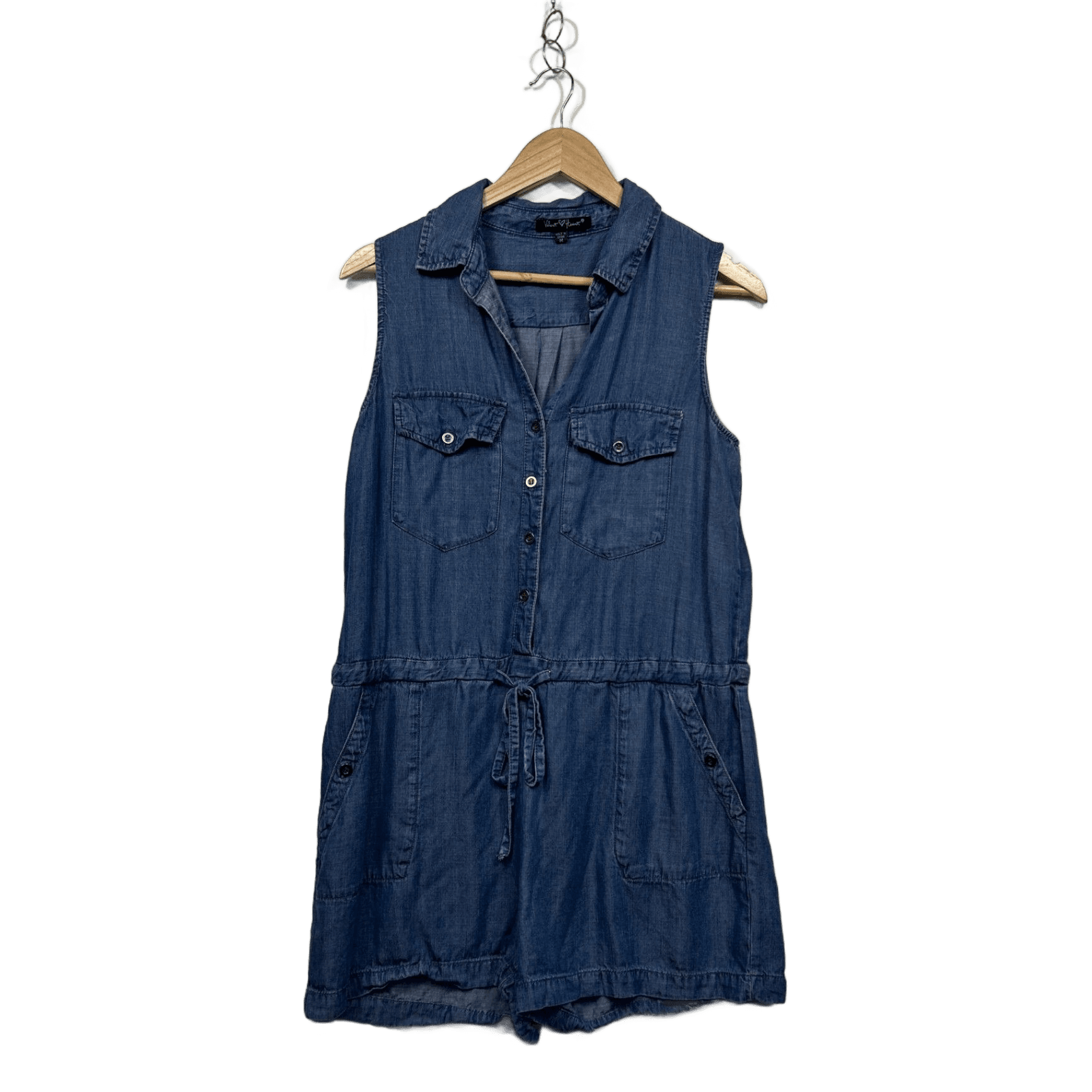 Velvet Heart Blue Denim Chambray Sleeveless Utility Jumpsuit Romper Size M