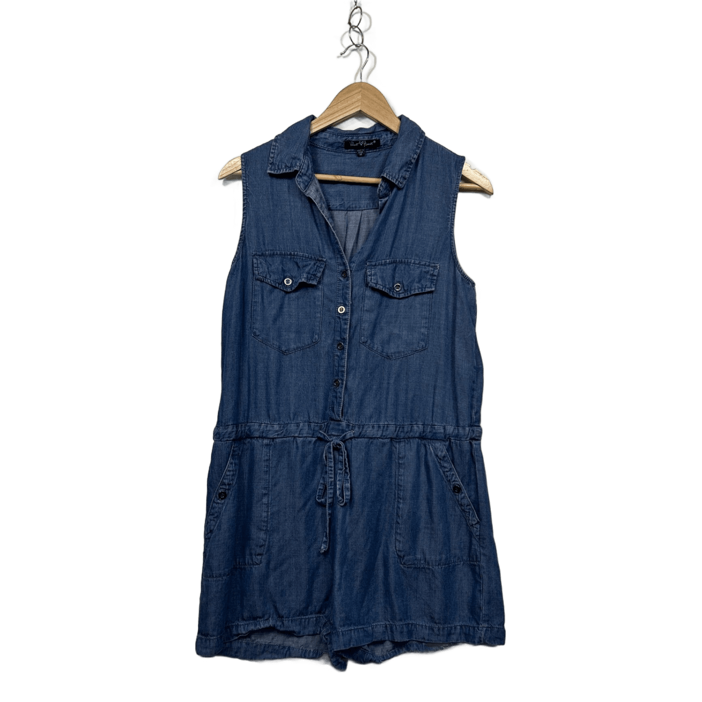 Velvet Heart Blue Denim Chambray Sleeveless Utility Jumpsuit Romper Size M