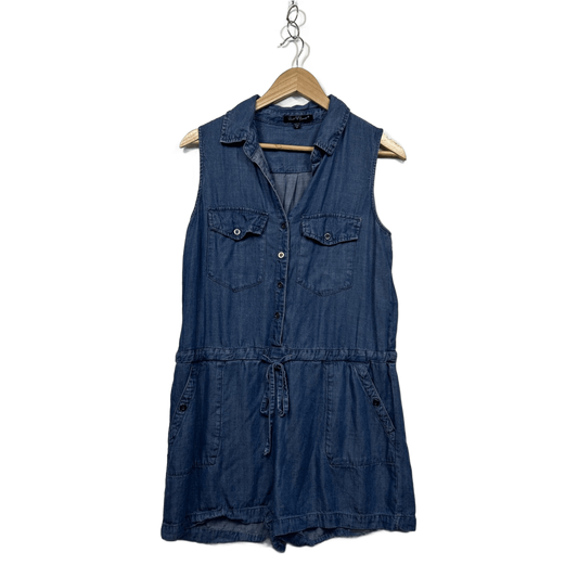 Velvet Heart Blue Denim Chambray Sleeveless Utility Jumpsuit Romper Size M