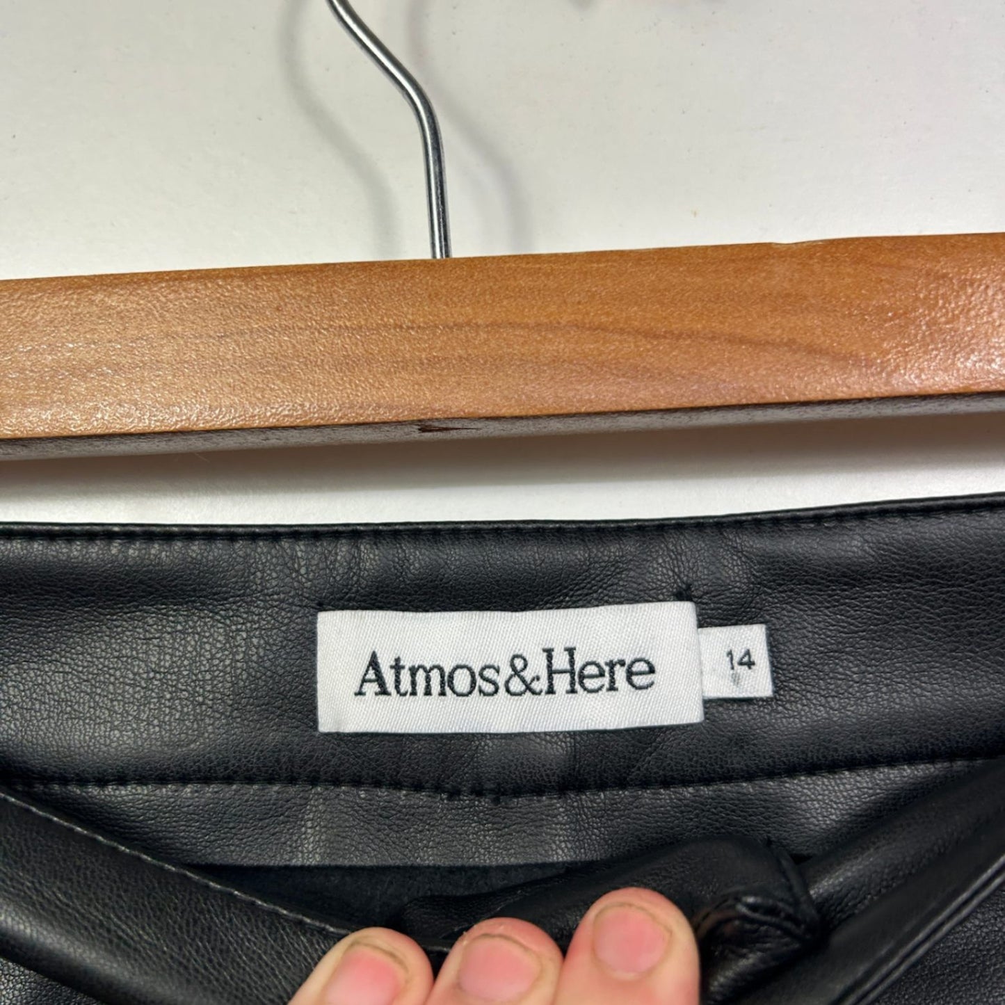 Atmos&Here Size 14 Faux Leather PUC Black Zip Fly Pants Trousers