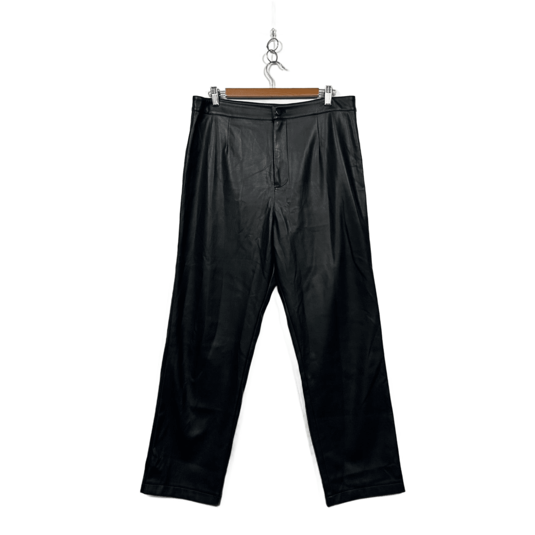 Atmos&Here Size 14 Faux Leather PUC Black Zip Fly Pants Trousers