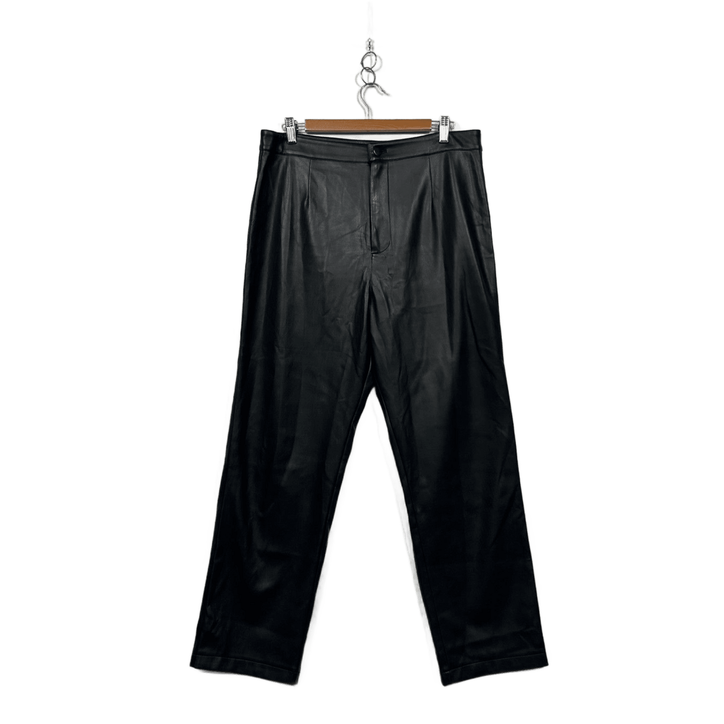 Atmos&Here Size 14 Faux Leather PUC Black Zip Fly Pants Trousers