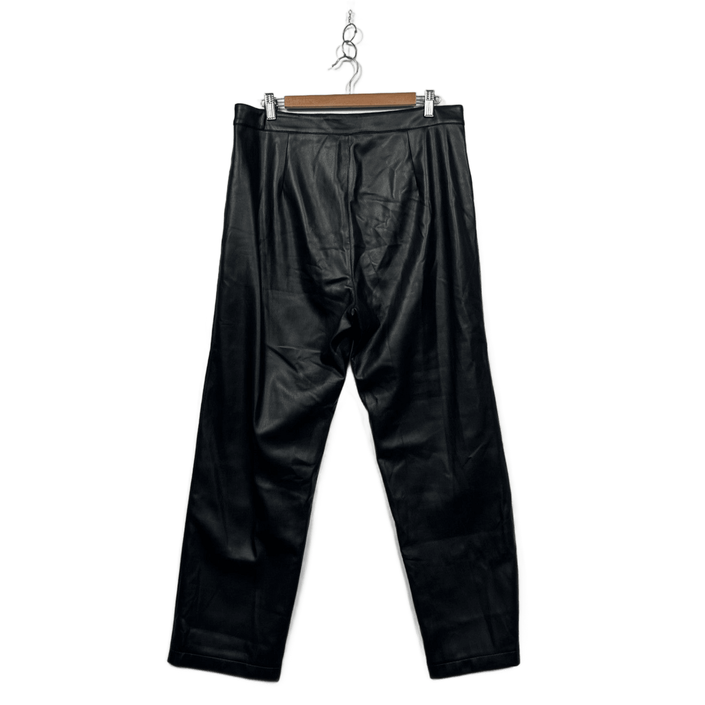Atmos&Here Size 14 Faux Leather PUC Black Zip Fly Pants Trousers