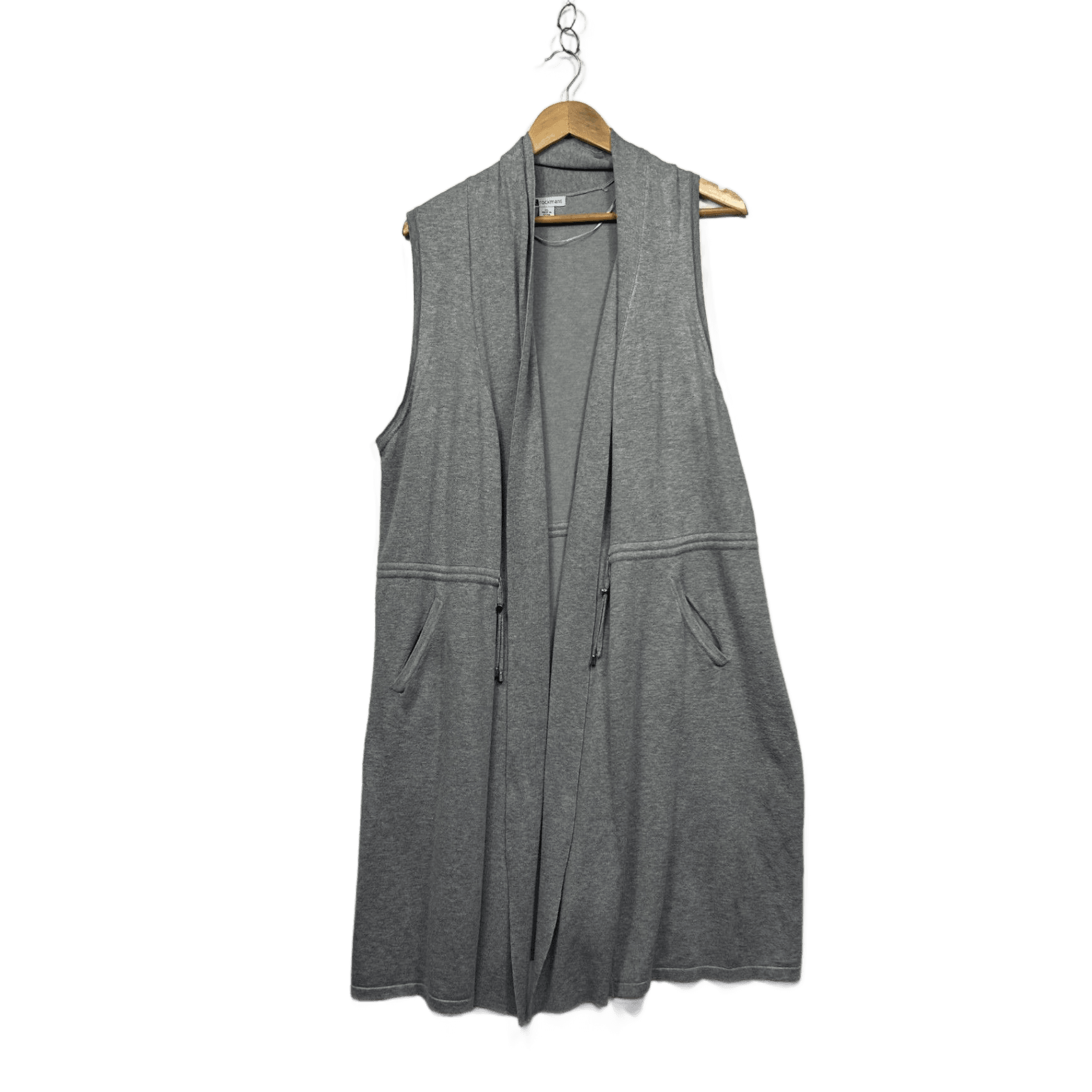 Rockmans Longline Grey Open Front Sleeveless Knit Vest Top Cardigan Size XL