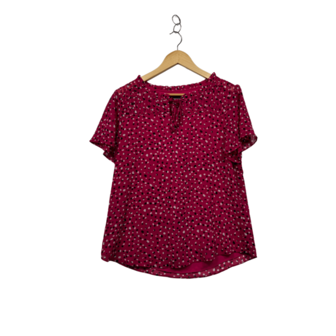 Jacqui E Pink Short Sleeve Tie Neck Blouse Size 12