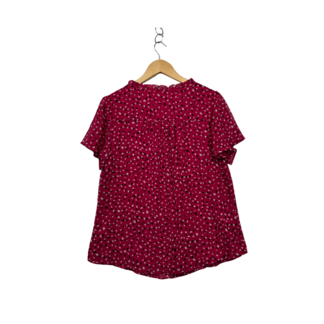 Jacqui E Pink Short Sleeve Tie Neck Blouse Size 12