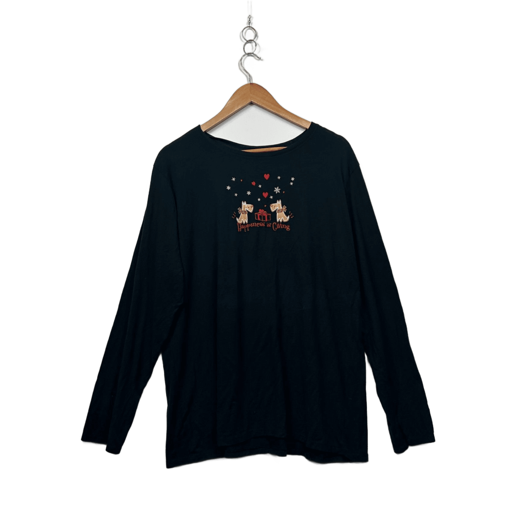 Christmas Black Long Sleeve Crew Neck Cotton Casual T Shirt Size 22 24