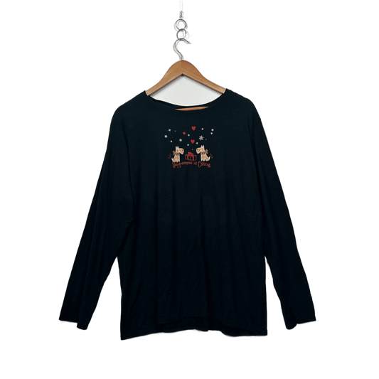 Christmas Black Long Sleeve Crew Neck Cotton Casual T Shirt Size 22 24