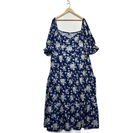Shein Womens Blue Floral Short Sleeve Maxi Dress Size 5XL
