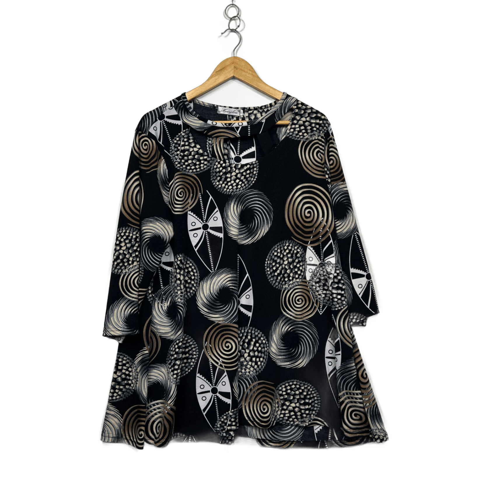 Hourglass Black Beige Long Sleeve Blouse Tunic Top Size 20