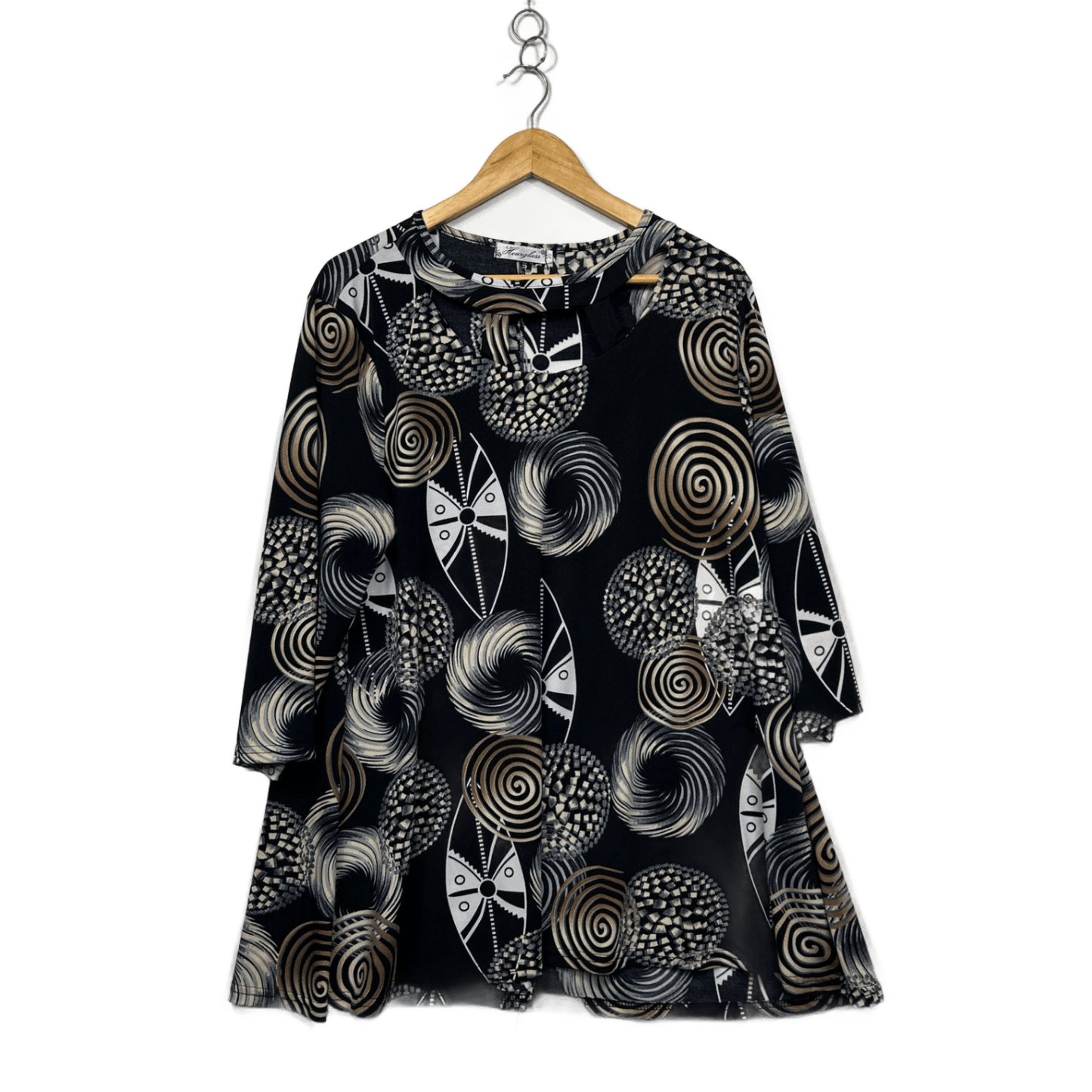 Hourglass Black Beige Long Sleeve Blouse Tunic Top Size 20