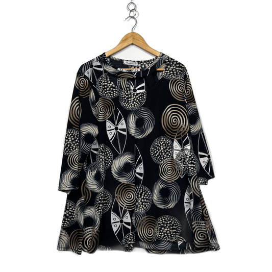 Hourglass Black Beige Long Sleeve Blouse Tunic Top Size 20