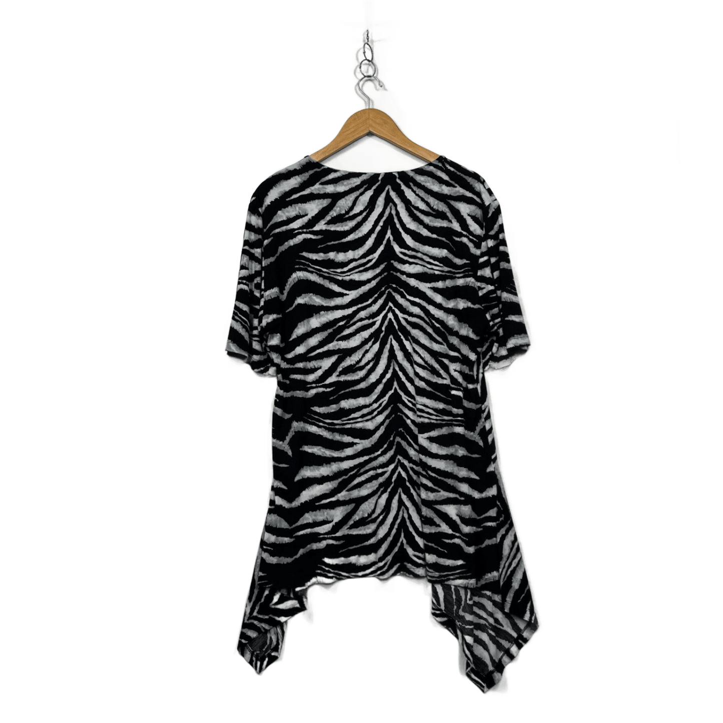 My Size Black White Short Sleeve Handkerchief Hem Tunic Top Size 16