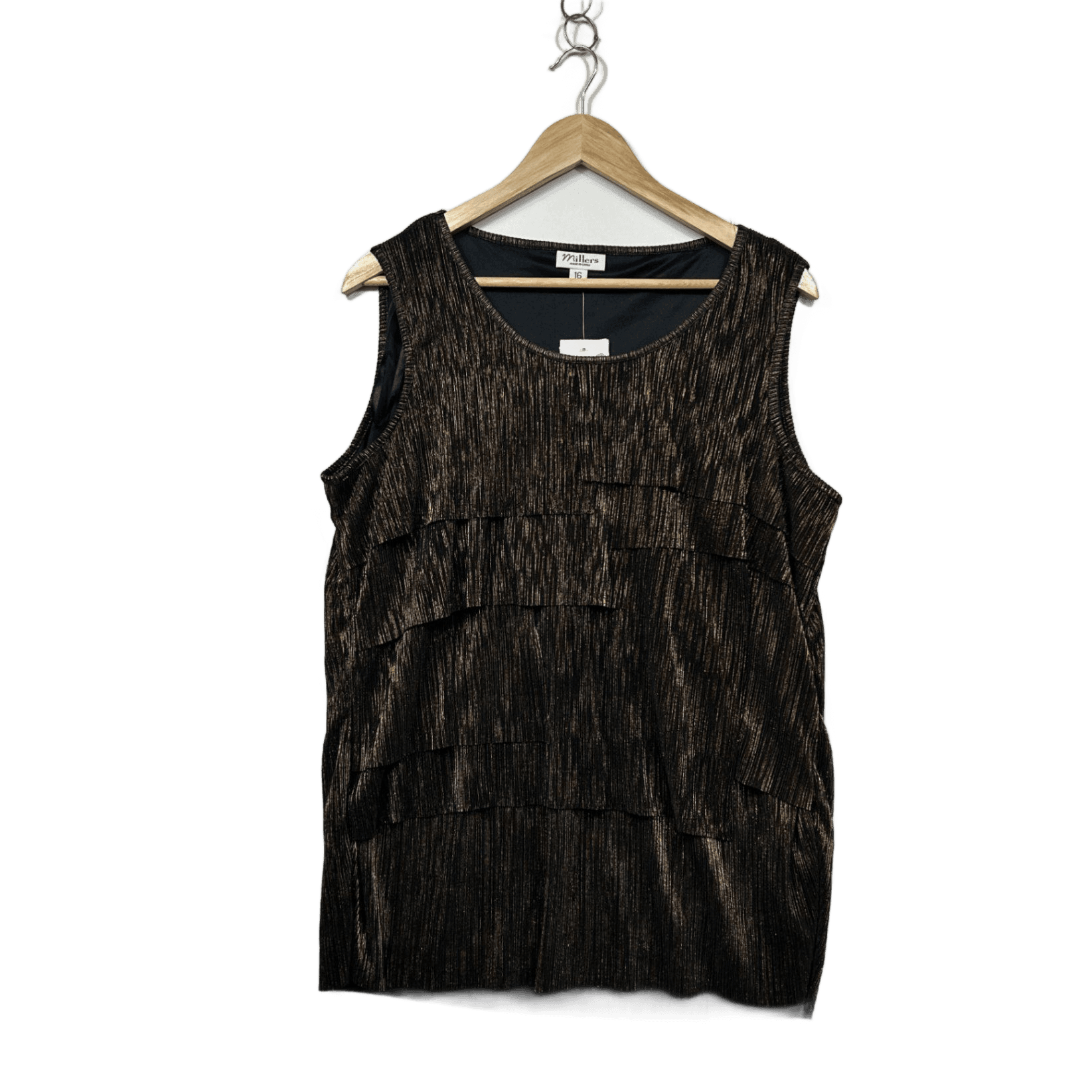 Millers Black Gold Sleeveless Round Neck Layered Top Blouse Size 16