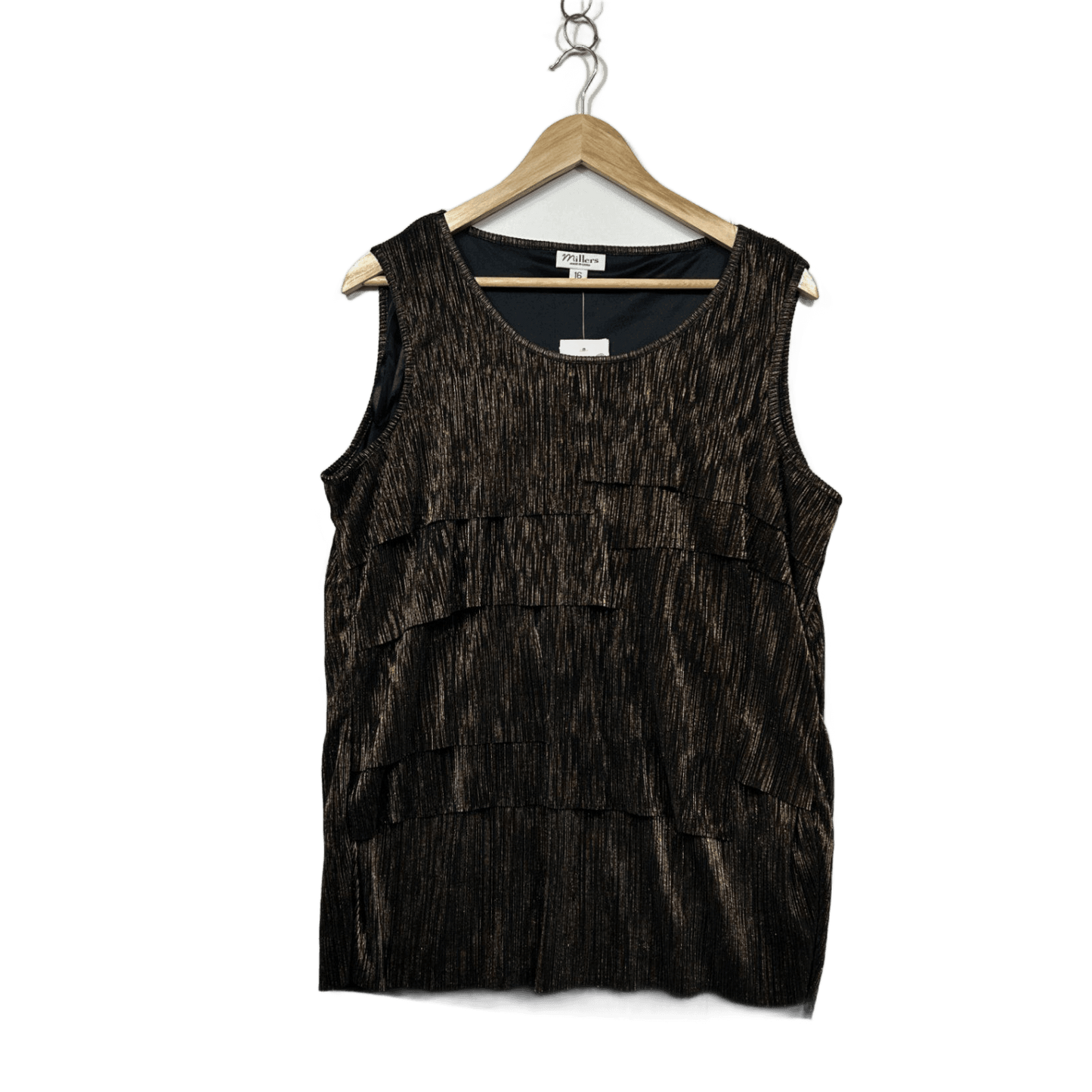 Millers Black Gold Sleeveless Round Neck Layered Top Blouse Size 16