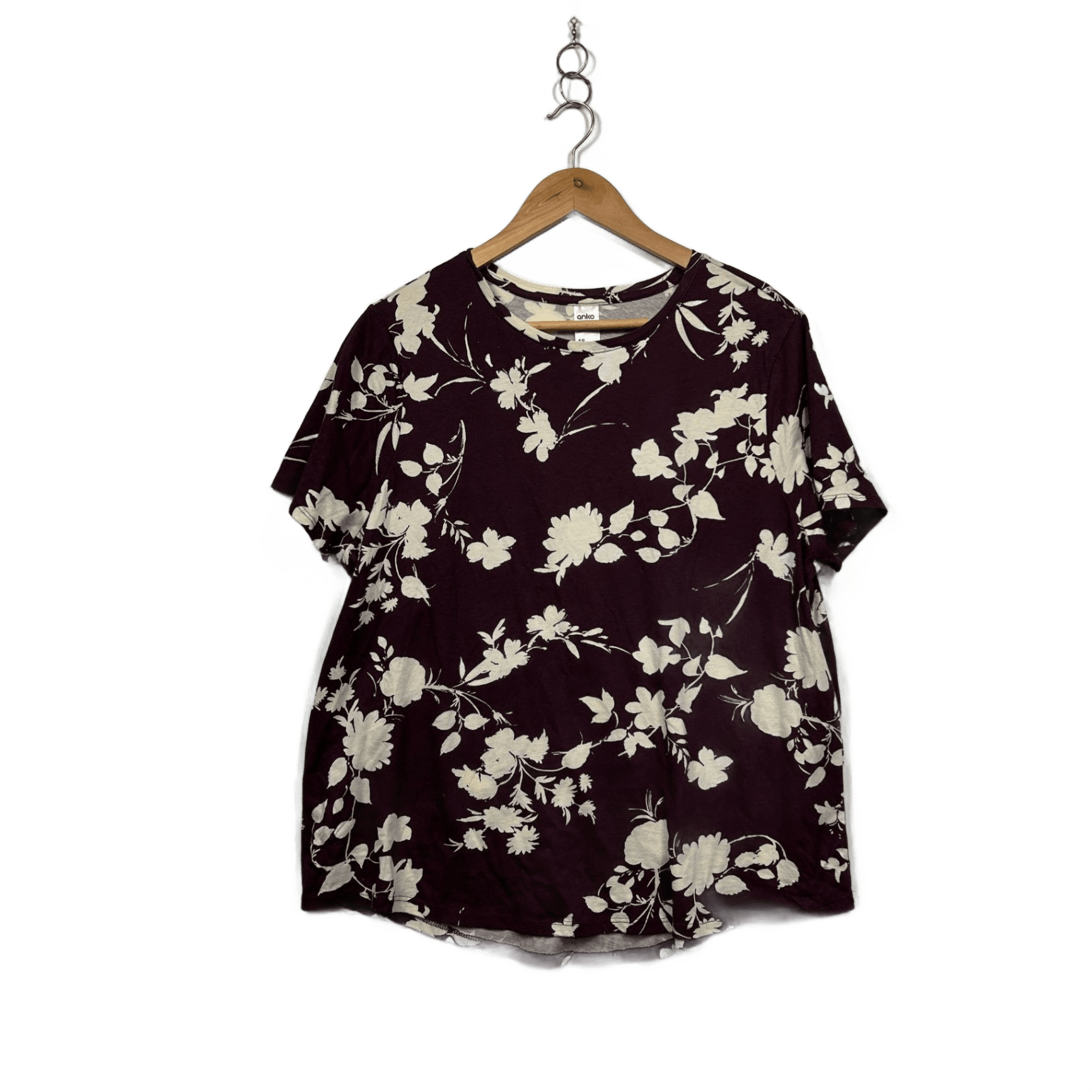 Anko Chocolate FLoral Short Sleeve Round Neck Casual Top Size 18