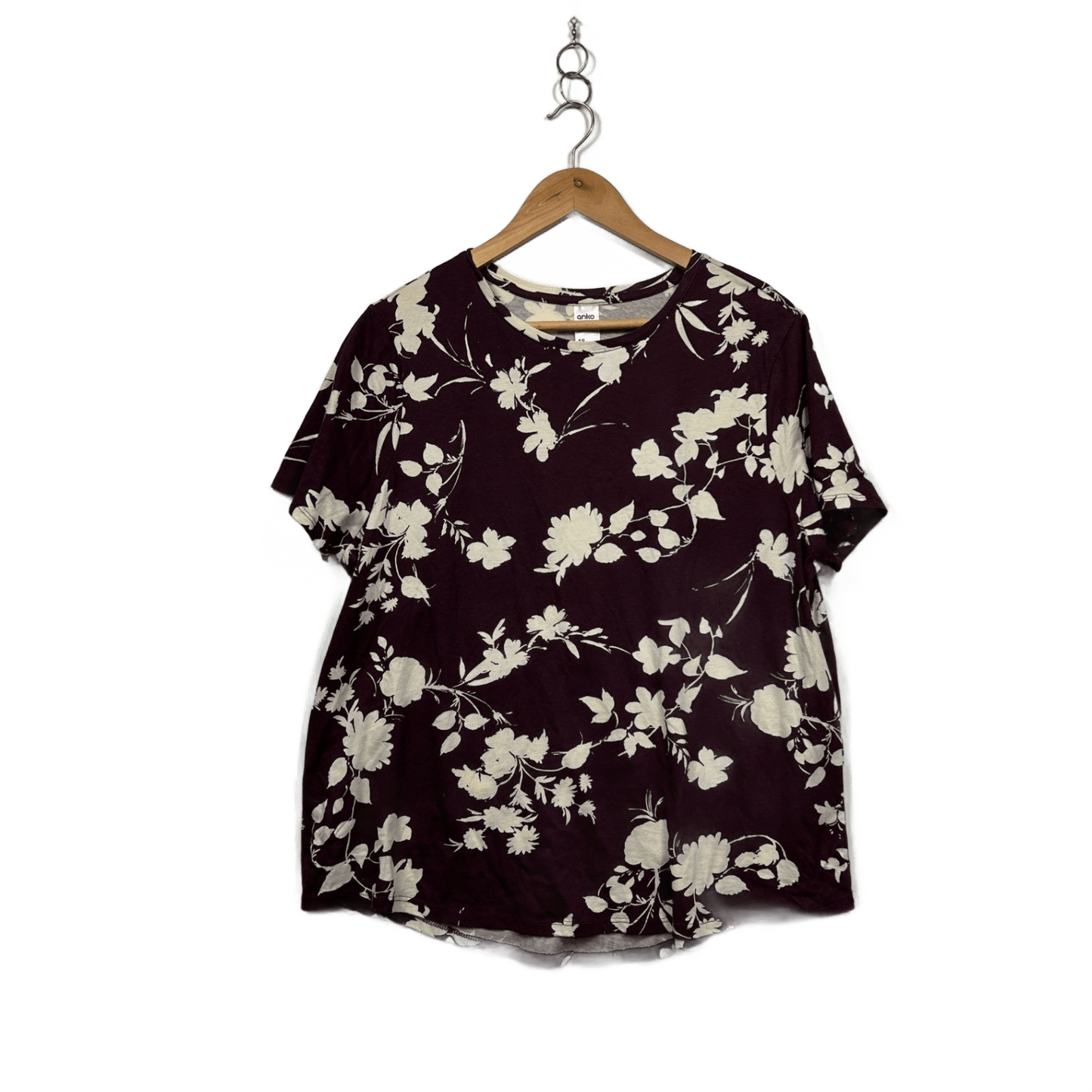 Anko Chocolate FLoral Short Sleeve Round Neck Casual Top Size 18