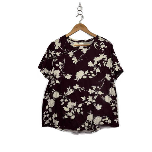 Anko Chocolate FLoral Short Sleeve Round Neck Casual Top Size 18