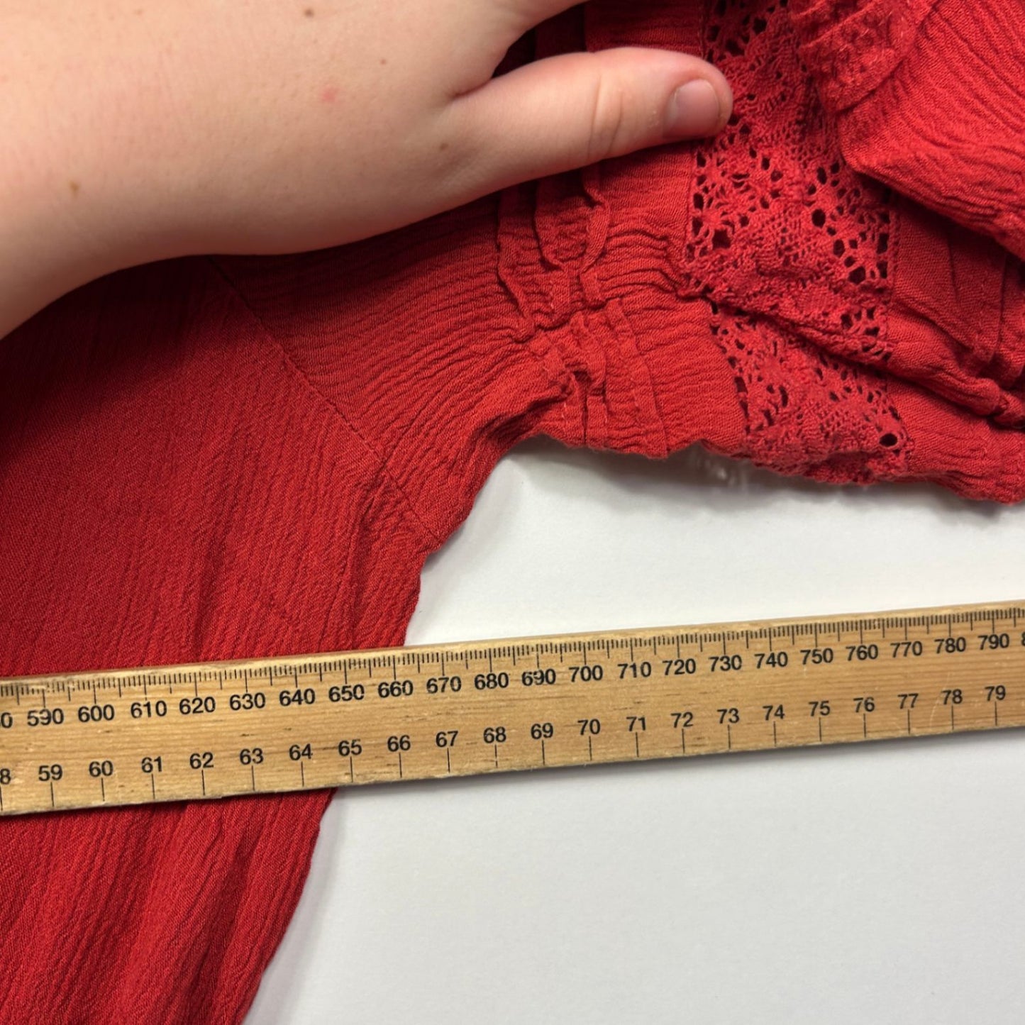 Beme Womens Red 3/4 Sleeve Crochet Peasant Blouse Top Size 26