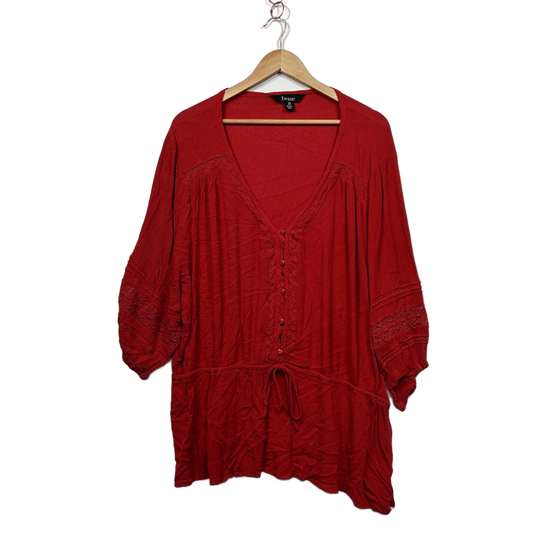 Beme Womens Red 3/4 Sleeve Crochet Peasant Blouse Top Size 26