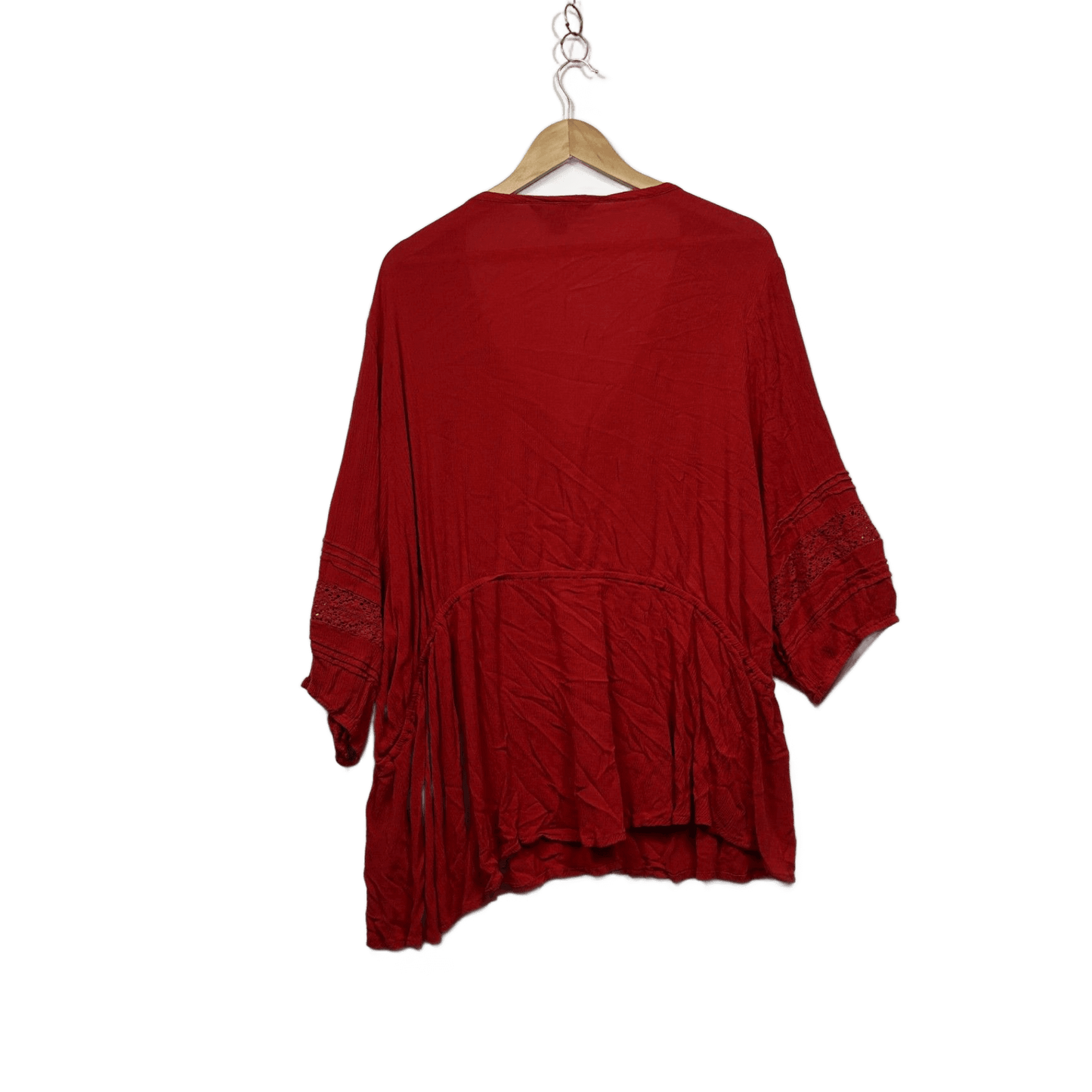 Beme Womens Red 3/4 Sleeve Crochet Peasant Blouse Top Size 26