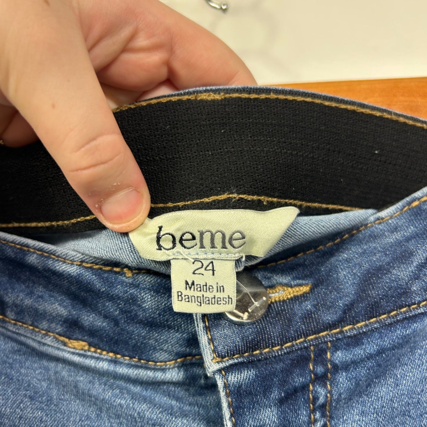 Beme Womens Blue Cotton Denim ElastiC Waist Straight Leg Jeans Size 24