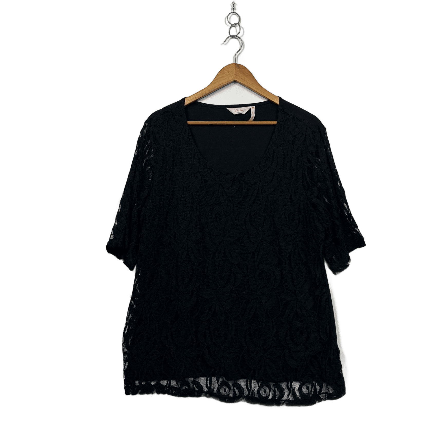 Millers Black Short Sleeve Lace Overlay Top Size 20