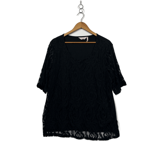 Millers Black Short Sleeve Lace Overlay Top Size 20