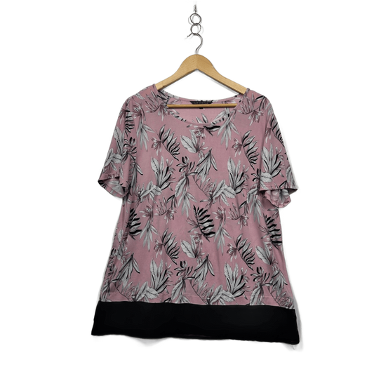 Liz Jordan Pink Black Floral Short Sleeve Top Blouse Size XL
